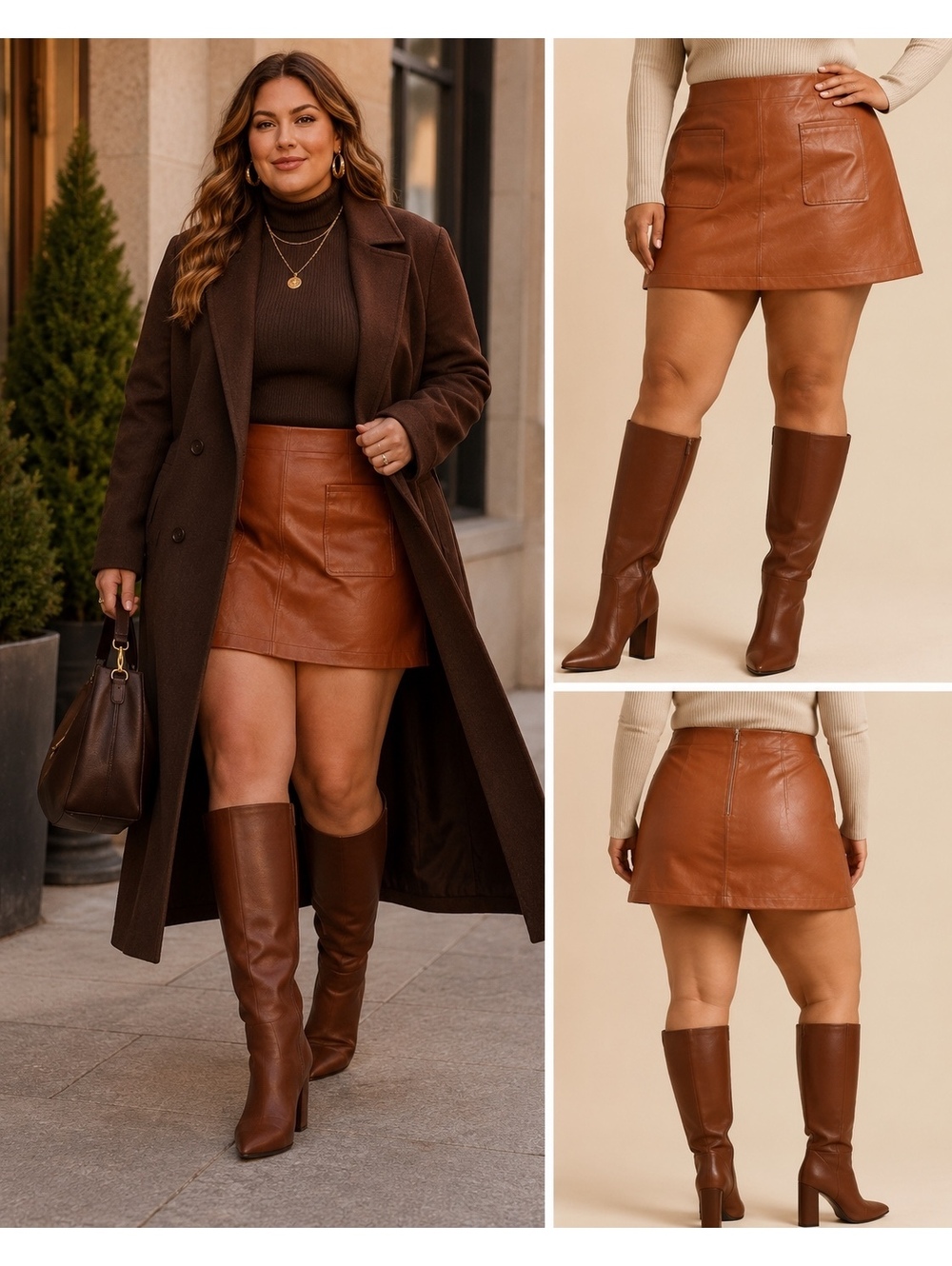 NWT Anthropologie Maeve Colette Brown Faux Leather Mini Skirt Plus Size
